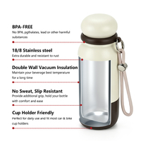 Botol Air Vakum Isolasi Stainless Steel 450ml, Termos Portabel untuk Perjalanan dengan Tali Pegangan, Botol Minum yang Dapat Digunakan Kembali