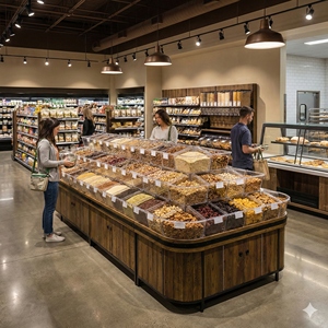 وحدات رفوف سوبر ماركت ثقيلة مخصصة من الخشب الصلب مع أرفف مزدوجة الجوانب لعرض تخزين متاجر بيع الحبوب والمكسرات - Product Image 2