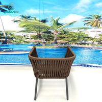Chaise de salle à manger en corde tressée marron moderne mobilier d'extérieur pour jardin, patio, hôtel, cadre en aluminium, matériau métallique pour le salon