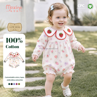 Combinaison à bulles pour bébé fille à imprimé fraises, manches longues, broderie, tenue boutique pour tout-petits