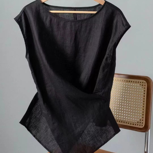 <span class=keywords><strong>Blusa</strong></span> de <span class=keywords><strong>cuello</strong></span> redondo con nudo torcido de gama alta <span class=keywords><strong>sin</strong></span> mangas <span class=keywords><strong>negra</strong></span> para mujer de lino 100%, camiseta <span class=keywords><strong>sin</strong></span> mangas con estilo, <span class=keywords><strong>blusa</strong></span> interior de diseño único - Product Image 1