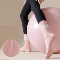 Chaussettes de yoga antidérapantes en coton à compression, avec logo personnalisé, pour trampoline, barre et pilates, montantes à la cheville