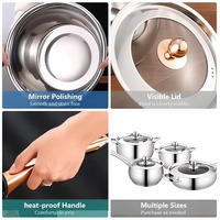 Ensemble de casseroles en acier inoxydable en forme de pomme, 6/12 pièces, fond épaissi, avec couvercle en verre, pour la cuisine à domicile, l'hôtel