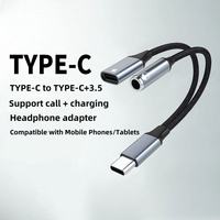 Cable Adaptador de Audio Auxiliar Tipo C 2 en 1 con Divisor, Trenzado de Nylon y Aluminio, para Laptop, Teléfono, Auriculares, Llamadas y Carga