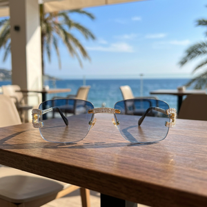 Lunettes de soleil rectangulaires sans monture, verres bleus dégradés, protection UV400, unisexe, mode adulte, protection solaire, boîte rouge incluse - Product Image 3