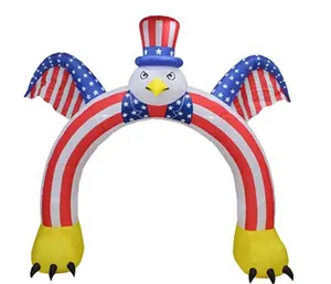 9 Voet Tall Patriottische Onafhankelijkheid Dag 4th Juli Opblaasbare Vliegende Bald Eagle Met Hoed En Amerikaanse Vlag Archway Led blow Up