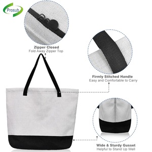 Linen <b>Tote</b> <b>Bag</b> With <b>Zipper</b> Custom Sublimation Print Shopping Handbag for Daily Use - Product Image 4