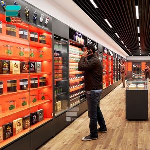 Présentoir de comptoir unique <span class=keywords><strong>Armoire</strong></span> de table <span class=keywords><strong>ronde</strong></span> en verre Présentoir de magasin de fumée Vitrine de meubles de magasin de fumée avec lumières - Product Image 2