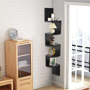 Support de <span class=keywords><strong>rangement</strong></span> mural en bois à cadre d'<span class=keywords><strong>angle</strong></span> flottant à 5 couches pour salle de bain cuisine salon stockage et affichage - Product Image 4
