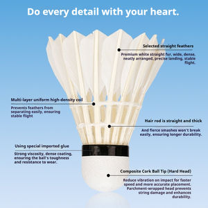 Set <span class=keywords><strong>Shuttlecock</strong></span> Bulu Angsa Putih Profesional 12 Buah, Ringan, Tahan Lama, untuk Badminton Indoor, Stabilitas Terbang yang Baik - Product Image 3