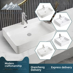 <span class=keywords><strong>Lavabo</strong></span> Moderno Rettangolare in Ceramica Bianca con Foro Integrato per Rubinetto e Troppopieno per Progetti Alberghieri e Residenziali - Product Image 2