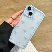 Coque Souple Transparente Colorée avec Nœud Papillon Style Mignon pour iPhone 15 11 12 13 14 16 17 Pro Max XS X XR 7 8 Plus Housse de Protection Rose Bleue