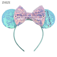 Accessoires de cheveux pour filles, décoration de fête princesse scintillante, oreilles de souris à paillettes violettes, bandeau à nœud