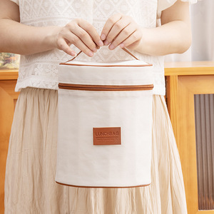 Round Bento Bag Beige 18.5x18.5x23cm <b>Insulated</b> <b>Lunch</b> <b>Box</b> Outdoor Picnic School Use - Product Image 2