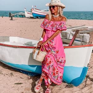 Robes bohèmes mexicaines décontractées Robe longue ethnique Robe d'été tropicale Tenues bohème Vêtements <span class=keywords><strong>de</strong></span> paysans Robe florale - Product Image 4