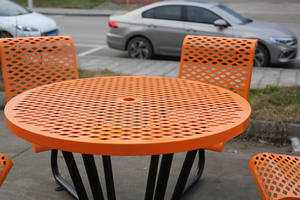 All'aperto commerciale in metallo Picnic <span class=keywords><strong>tavolo</strong></span> da pranzo da giardino Set di <span class=keywords><strong>acciaio</strong></span> <span class=keywords><strong>esterno</strong></span> Patio <span class=keywords><strong>esterno</strong></span> bar birra <span class=keywords><strong>tavolo</strong></span> con 5 sedie - Product Image 5