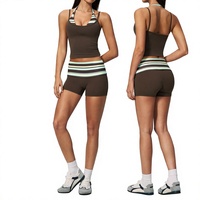 Setelan Yoga Olahraga Wanita Model Halterneck 2-Piece, Mengecilkan Pinggang, Mengontrol Perut, Mengangkat Bokong, Cepat Kering