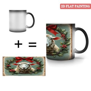 Frosted Black <b>Ceramic</b> Mug 11oz Heat Activated Coffee <b>Cup</b> With Sheep Christmas Design - Product Image 4