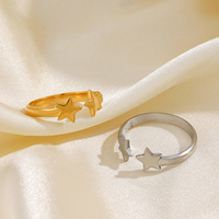 Bague minimaliste Zooying plaquée or 18 carats PVD, réglable, double couche, lune et étoile, en acier inoxydable, empilable, cadeau