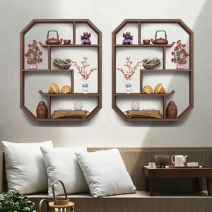 Étagère murale géométrique en bois véritable avec rangement pour la décoration du salon - Product Image 1