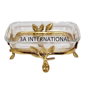 Gold Plated Leaf Designer Luxury Fruit <b>Serving</b> <b>Bowl</b> Clear <b>Glass</b> <b>Bowl</b> Dining Table Decoration Kitchen <b>Bowl</b> Sustainable Quality - Product Image 2