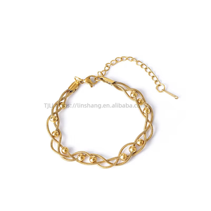 Juego de Joyería de Acero Inoxidable Hipoalergénico a Prueba de Agua, Collar y Pulsera con Cuentas Onduladas, Chapado en Oro de 18K, para Mujer, Venta al Por Mayor - Product Image 5