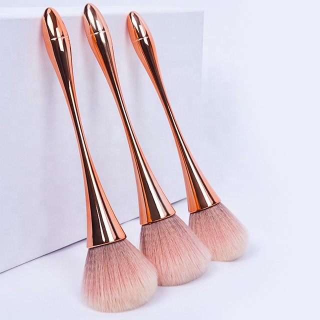 Private Label Luxury High Quality Vegan Synthetic Hair Rose Gold Plastic Handle Professional Makeup Brush for Loose Powder