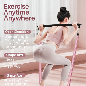 Équipement de sport à domicile, barre de yoga et de pilates réglable et portable avec bande de résistance élastique - Product Image 3