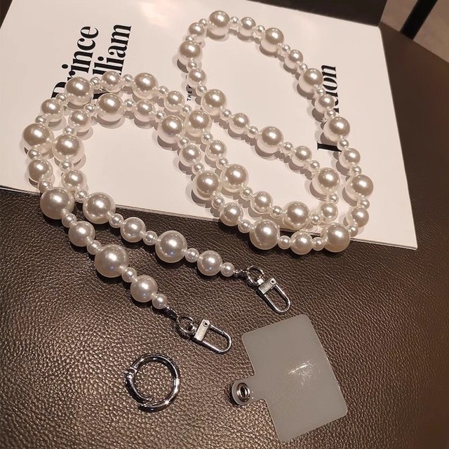 Luxury Universal Mobile Phone Crossbody Lanyard Pearl Bracelet Detachable Customizable Logo 120cm Chain for All Phones