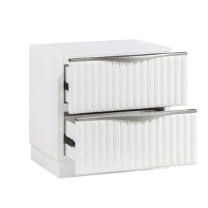 Pearl White Nightstand 2 <b>Drawers</b> Textured Panel Sleek Handles Bedside Cabinet Bedroom <b>Storage</b> <b>Drawer</b> Unit - Product Image 4