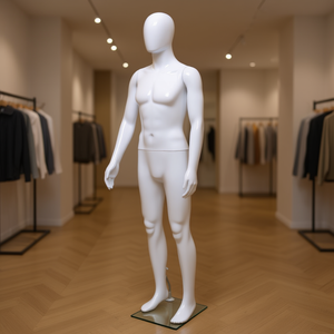Maniquí Masculino de Cuerpo Completo Blanco Brillante de 72.8 Pulgadas con Base de Vidrio en Pose de Pie para Exhibición de Ropa - Product Image 2
