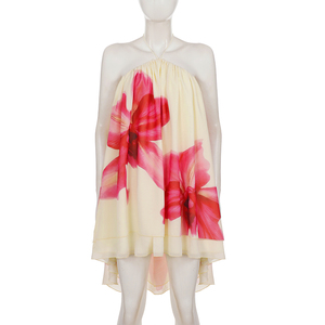 Robe d'été asymétrique mini à imprimé floral et blocs de couleur, style licou, coupe trapèze, sexy et tendance pour femme - Product Image 6
