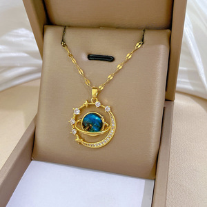 Joyería de Moda, Collares Finos, Chapado en Oro de 18k, Collar con Circonitas en Forma de Planeta Estrellado, Collar de Saturno para Mujer - Product Image 1