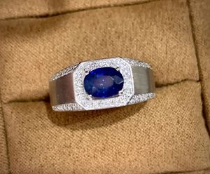 Xinfly Royal Blue Jewelry Set Ice <b>Ring</b> <b>Man</b> 18K White Gold 1ct Natural Sapphire Real Diamond Engagement <b>Ring</b> - Product Image 1