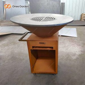 Gnee Garden Corten Steel <b>BBQ</b> <b>Grill</b> Charcoal Outdoor Fire Pit Trolley Matte Finish Modern Design - Product Image 3