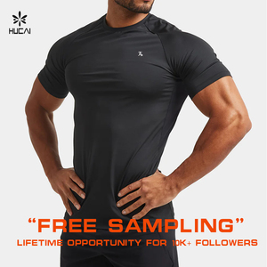HUCAI Maglietta da Allenamento Personalizzata <span class=keywords><strong>OEM</strong></span> in Nylon Spandex Leggera Aderente da Uomo per Palestra - Product Image 1
