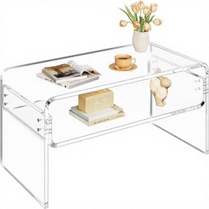 Mesa de Café em Acrílico Transparente, Mesa Lateral com Borda Curvada para Armazenamento, Decoração de Sala de Estar, Quarto, Apartamento, <span class=keywords><strong>Rack</strong></span> de Exibição - Product Image 1