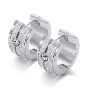 Huggie Earrings 7Mm Stainless Steel 18K Gold <b>Brushed</b> Diamond Hollow <b>Round</b> For Women Gift Jewelry - Product Image 2