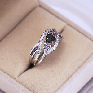 Anello con ametista a forma di cuore per donna, gioiello da dito elegante e alla moda, colorato - Product Image 4