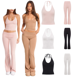 Ensemble de sport Pilates de haute qualité personnalisé Lcool, vêtements de sport de gym, ensemble de yoga, haut de sport à bretelles, leggings évasés, 2 pièces, extensible dans les quatre sens - Product Image 1