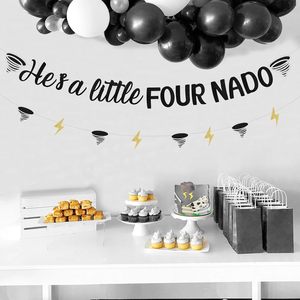 Decorazioni per Festa di Compleanno a Tema Four Nado per Ragazzi, Striscione 'Lui è un Piccolo Four Nado', Insegna Nera Tornado, Accessori per il 4° Compleanno - Product Image 6