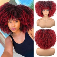 Perruque Courte Afro/Africaine Bouclée Transparente en Dentelle Faite à la Machine pour Femme, en Fibre Haute Température, Effet Naturel et Volumineux