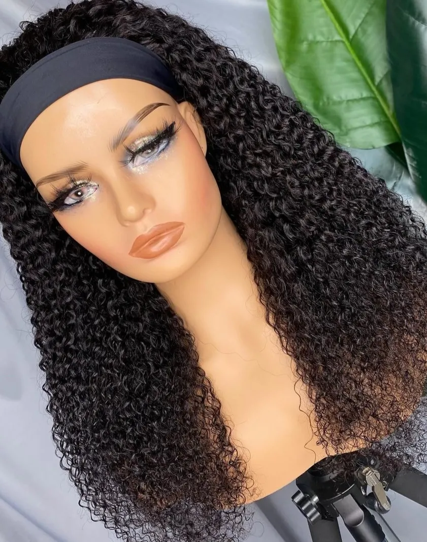 Ucuz Kinky kıvırcık, afro Kinky kıvırcık % 100% insan saç bandı peruk manken İnsan saç bandı eriyik kemer peruk siyah kadınlar için