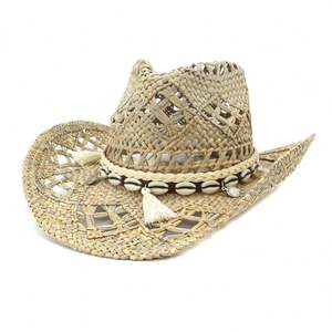 Chapeau de cowboy en paille J357 CD, tissé à la main en paille naturelle, visière pare-soleil, ceinture réglable, unisexe, pour activités de plein air, pêche, voyage, style décontracté - Product Image 2