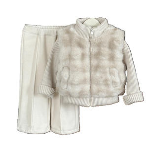 Ensemble deux pièces pour filles, automne-hiver 2025, <span class=keywords><strong>veste</strong></span> élégante en <span class=keywords><strong>simili</strong></span> <span class=keywords><strong>cuir</strong></span> et coton à manches longues avec doublure en polaire et pantalon décontracté - Product Image 5