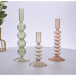 Juego de Portavelas Cónicos de Vidrio de Borosilicato Acanalado Estilo Nórdico, Hechos a Mano, Decoración Navideña para el Hogar, Alta Calidad, Resistentes al Calor - Product Image 3