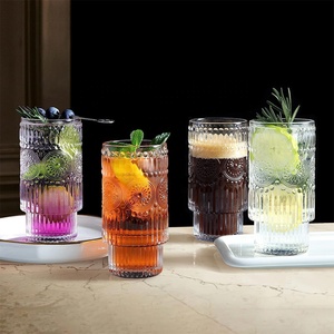 Vaso de Vidrio Tallado Vintage, Vasos Highball <span class=keywords><strong>Apilables</strong></span>, Vaso para Bebidas con Diseño de Girasol - Product Image 2
