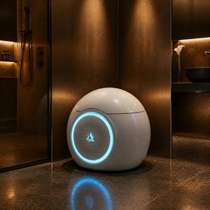 WC intelligent monobloc en céramique brillante, forme œuf, avec éclairage LED annulaire, chasse d'eau automatique, bidet, siège chauffant et veilleuse - Product Image 3