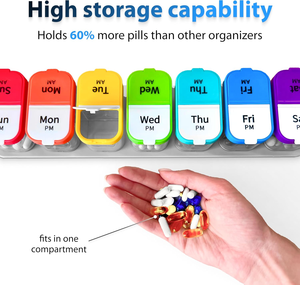 Portapillole in Plastica Portatile A-273 con Segni AM/PM per Promemoria, Contenitore per Medicinali Quotidiano/Settimanale per Integratori - Product Image 3