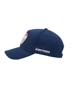 Gorra Snapback Vintage Azul Marino de Algodón con Logo 3D de Helado y Emblema de Goma, Estilo Hip Hop Streetwear con Bordado Trasero - Product Image 3
